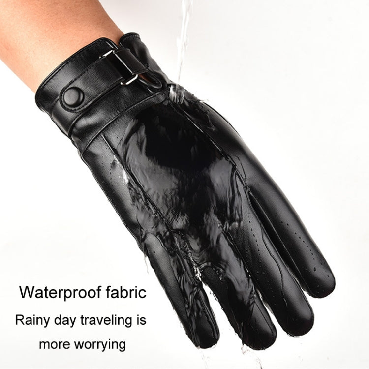 Fall Winter Men Leather Gloves PU Velvet Warm Riding Driving Touchscreen Gloves, Size: Average