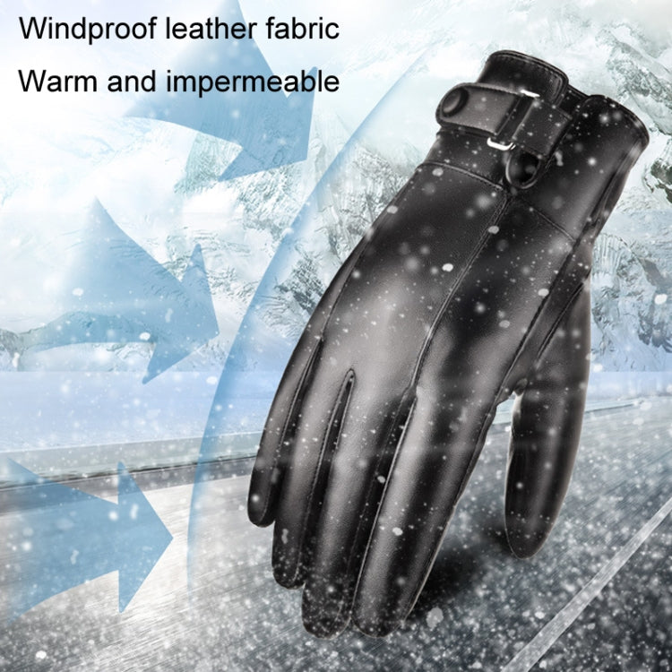 Fall Winter Men Leather Gloves PU Velvet Warm Riding Driving Touchscreen Gloves, Size: Average