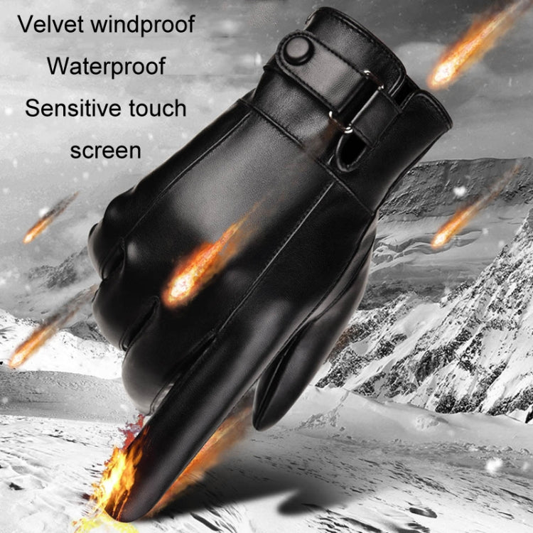 Fall Winter Men Leather Gloves PU Velvet Warm Riding Driving Touchscreen Gloves, Size: Average
