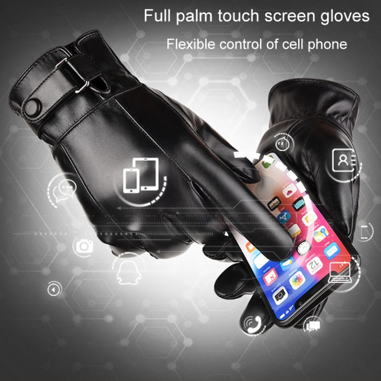 Fall Winter Men Leather Gloves PU Velvet Warm Riding Driving Touchscreen Gloves, Size: Average