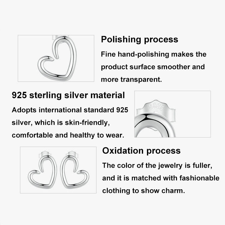S925 Sterling Silver Oxidized Heart Earrings - SCE1769