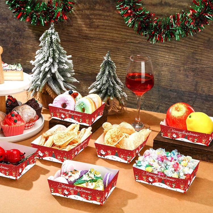 20pcs /Pack Christmas Food Snack Tray Christmas Party French Fries Paper Tray