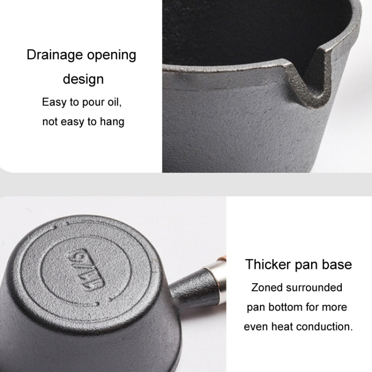 Mini Hot Oil Skillet Wooden Handle Cast Iron Pot Household Omelette Pan, Caliber: 13x6cm