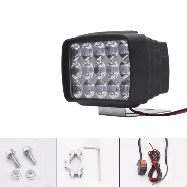15W Electric Motorcycle External Strong LED Headlight, Specifications: With Screws + Pipe Clamps + Switch + 2m Extension Cord