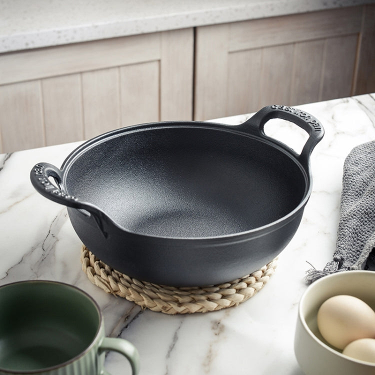 25cm Cast Iron Frying Pan Stewpot Universal Uncoated Non-Stick Casserole