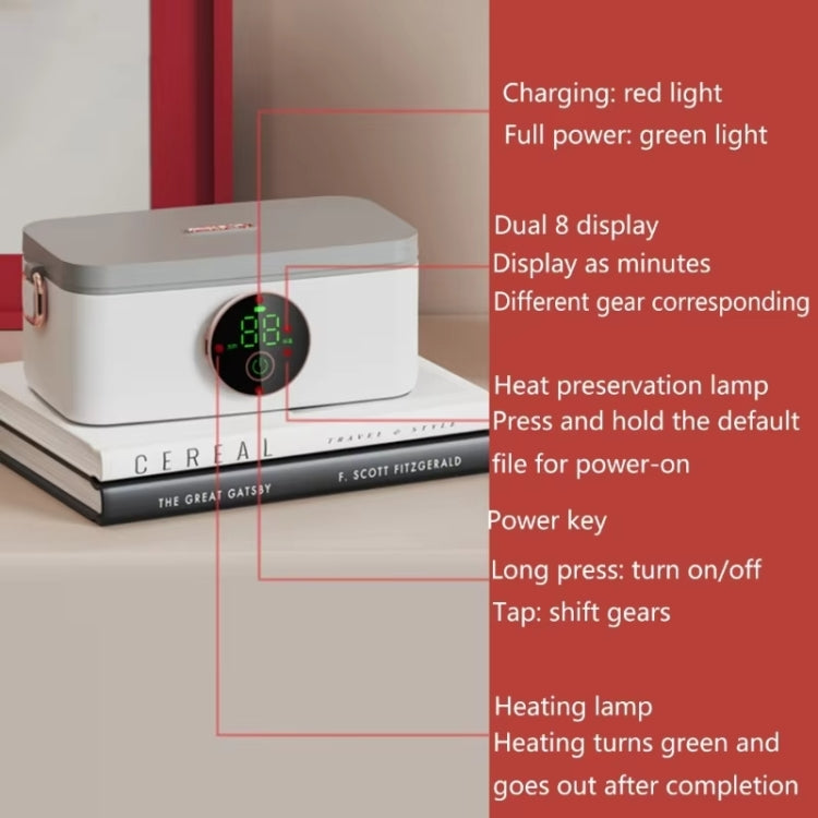 1000ml USB Rechargeable Lunch Box Wireless Heating Bento Box Timing Adjustment - White