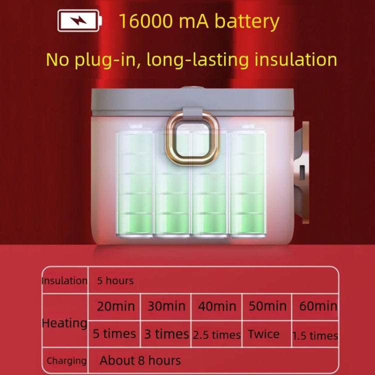 1000ml USB Rechargeable Lunch Box Wireless Heating Bento Box Timing Adjustment - White