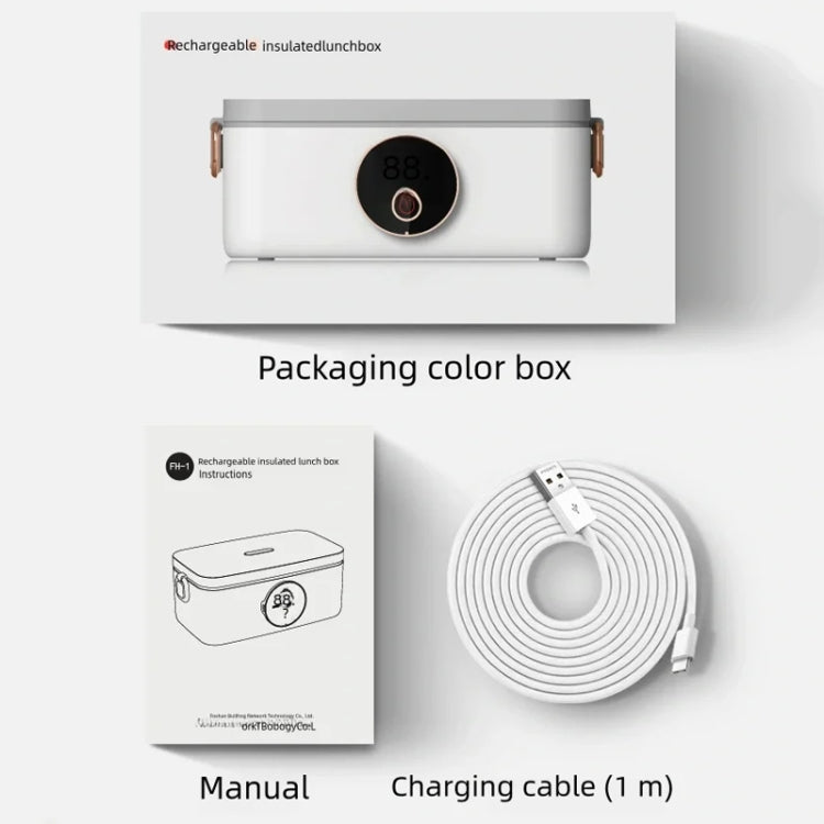 1000ml USB Rechargeable Lunch Box Wireless Heating Bento Box Timing Adjustment - White