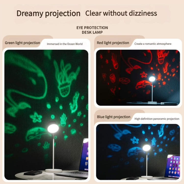 Multifunctional Magnetic LED Smart Projection Desk Lamp with Wireless Charging Function - White