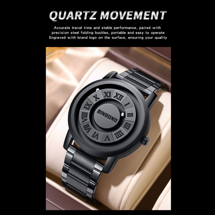 BINBOND B234 30m Waterproof Magnetic Suspension Watch, Color: Black Leather-White Steel-White