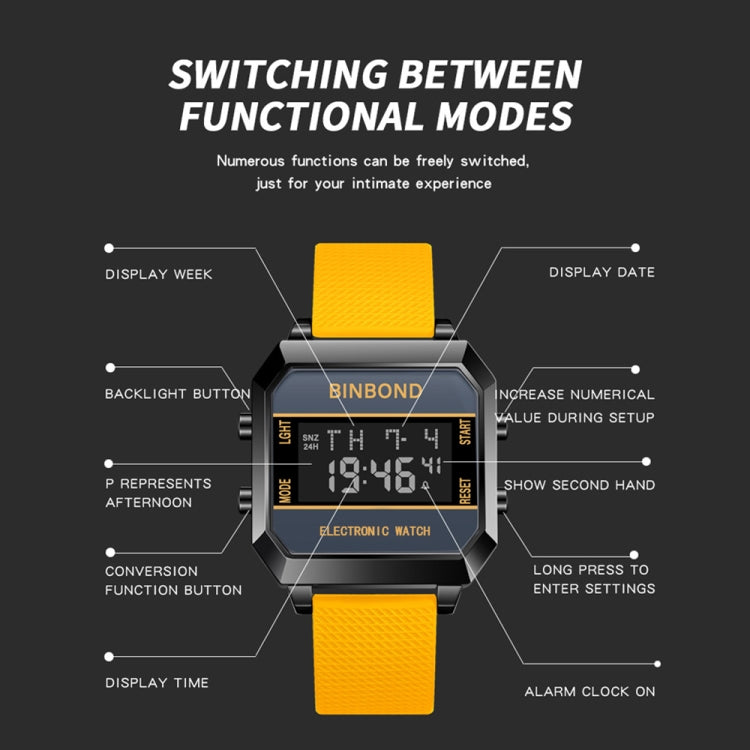 BINBOND D081 30m Waterproof Multifunctional Student Sports Electronic Watch