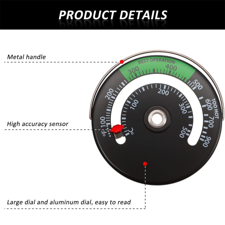 Magnetic Fireplace Thermometer Temperature Monitor - Black