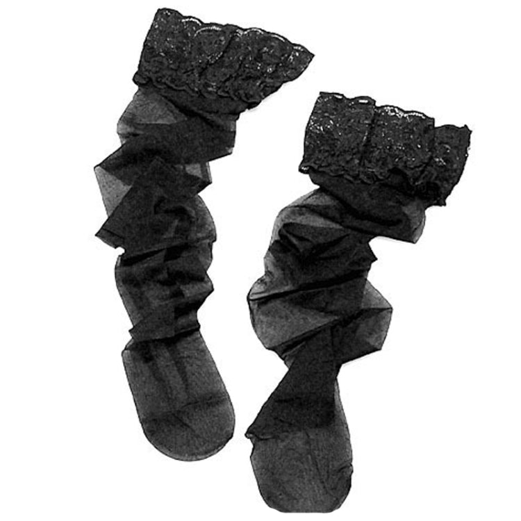 Sexy Women Lace Top Stockings Floral Lace Patchwork Over Knee Thigh High Elastic Stockings, Size: Average - Black