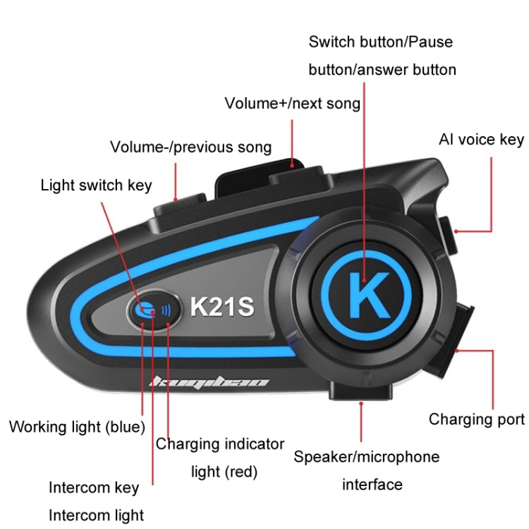 KUQIBAO K21S Motorcycle Riding Helmet Dual Intercom Bluetooth Headset With Lights