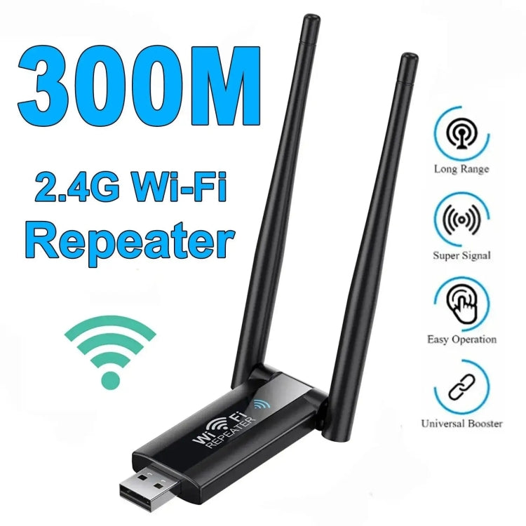 USB Powered WiFi Signal Amplifier Through Wall Wireless Router Extension - Black