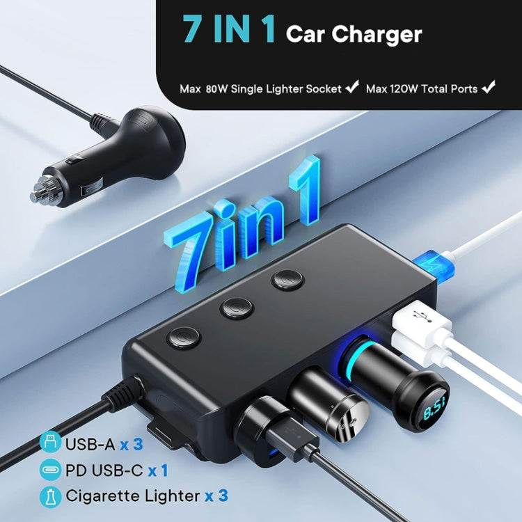 TR30P QC3.0/PD Fast Charging 7 In 1 Car Cigarette Lighter With Display
