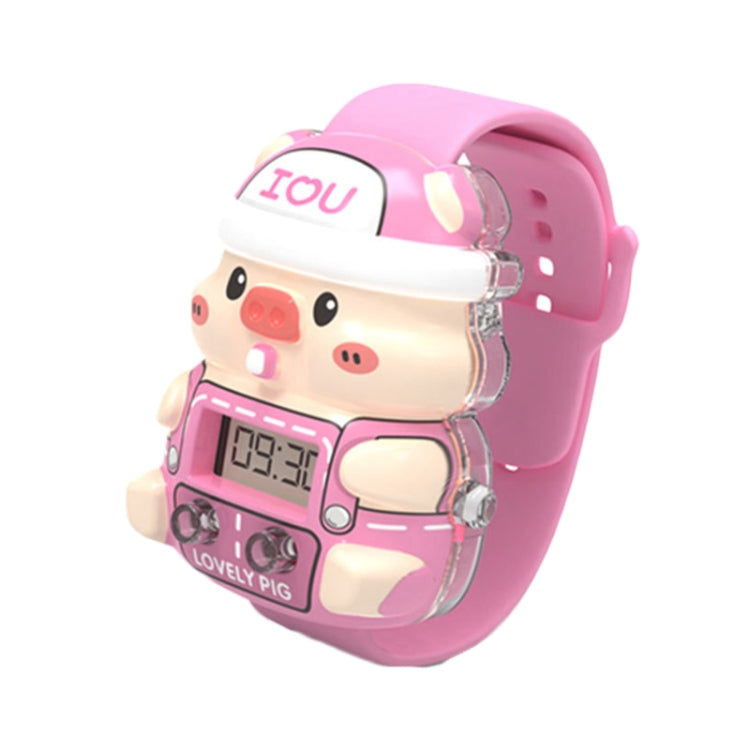 Cute Cartoon Piggy Children Electronic Watch Colorful LED Toy Music Watch Gifts, Color: Time Edition Pink