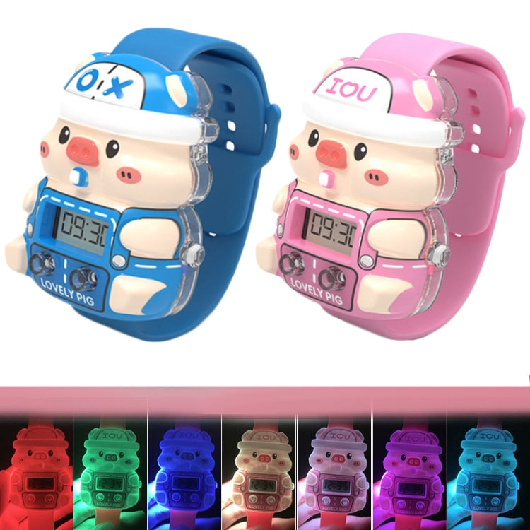 Cute Cartoon Piggy Children Electronic Watch Colorful LED Toy Music Watch Gifts, Color: Time Edition Pink