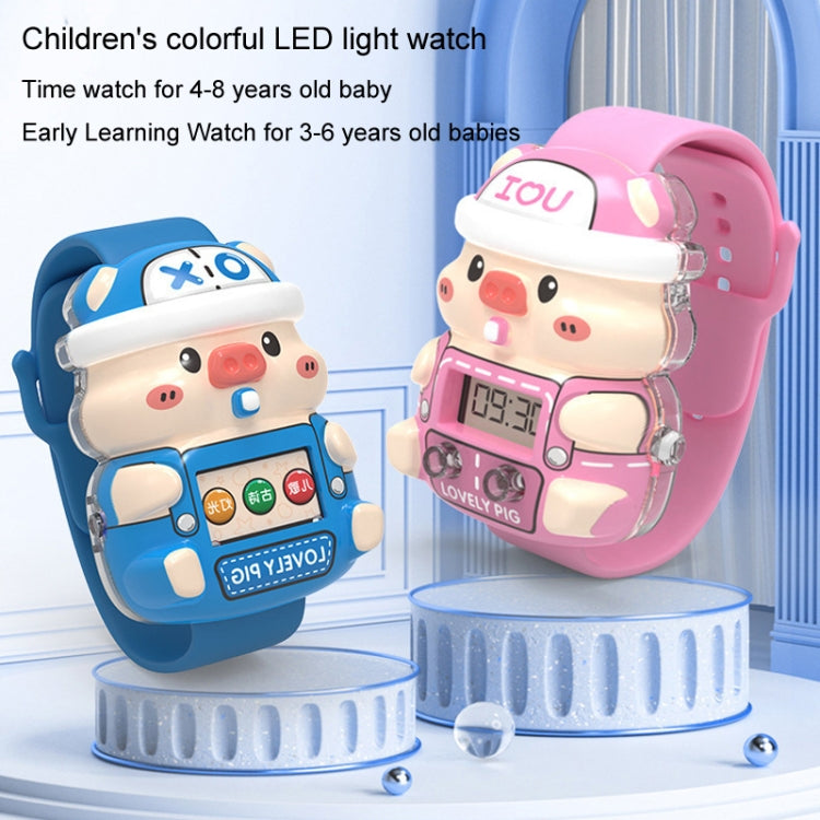Cute Cartoon Piggy Children Electronic Watch Colorful LED Toy Music Watch Gifts, Color: Time Edition Pink