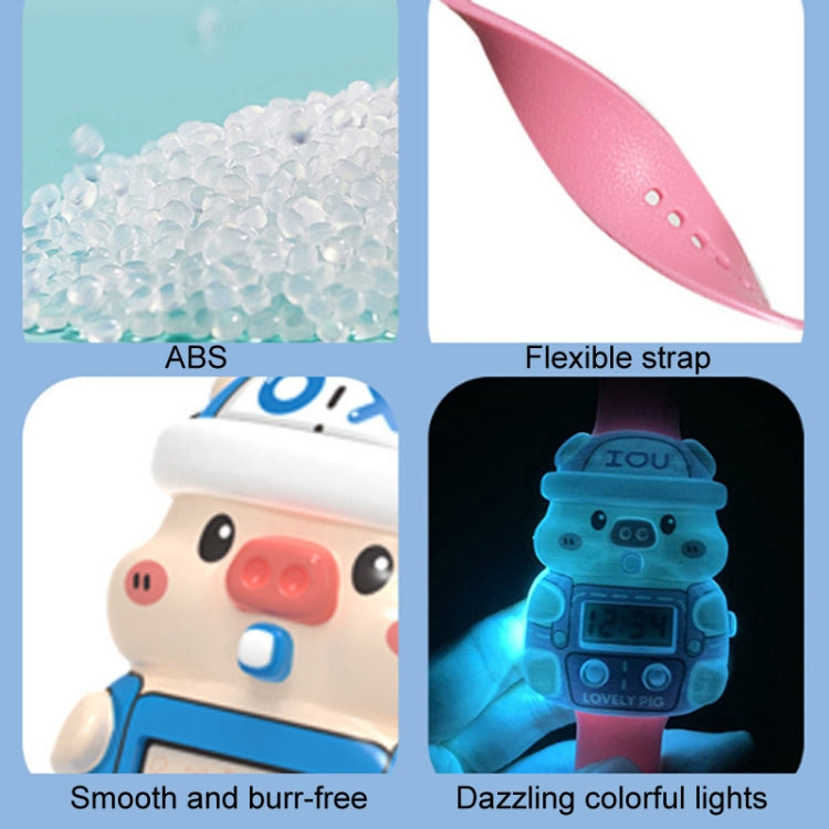 Cute Cartoon Piggy Children Electronic Watch Colorful LED Toy Music Watch Gifts, Color: Time Edition Pink