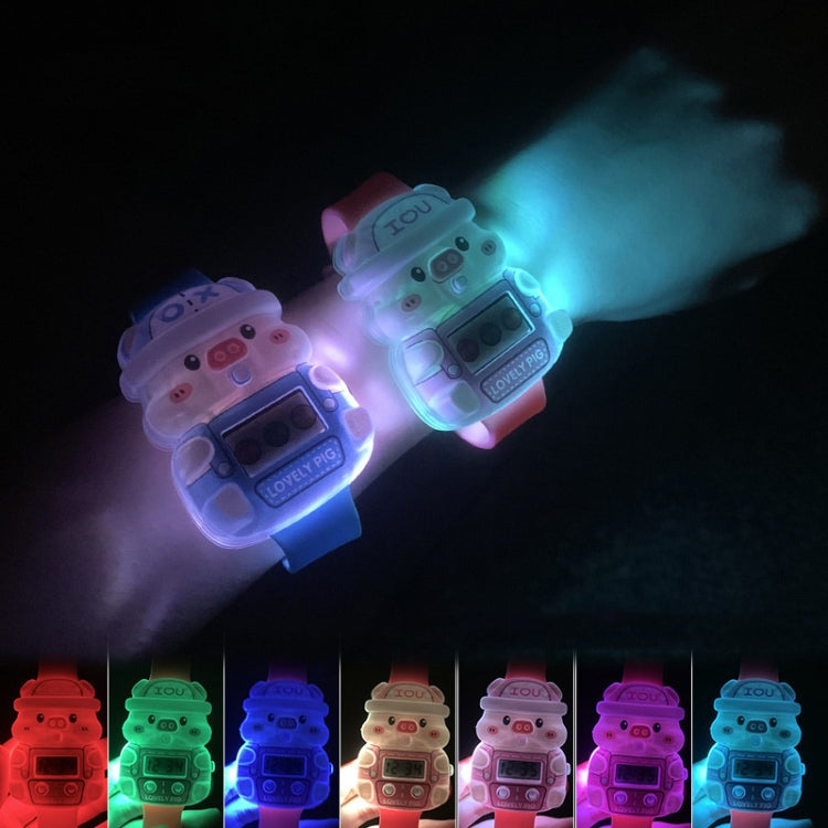 Cute Cartoon Piggy Children Electronic Watch Colorful LED Toy Music Watch Gifts, Color: Early Learning Edition Pink