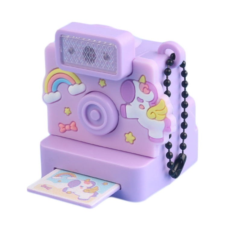 Cute Fun Polaroid Camera Pendant Keychain Flashing Sounding Toy Children Schoolbag Hanging Decoration, Style: Purple Pony