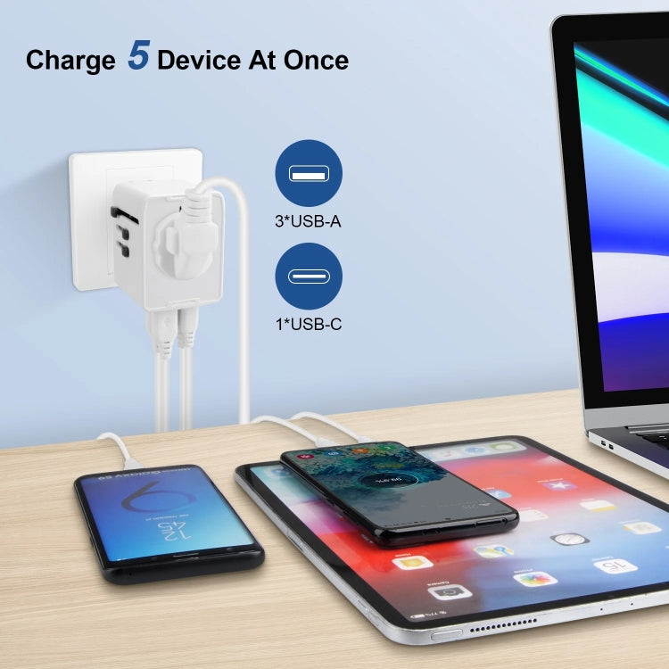 3 x USB & 1 x USB-C / Type-C Travel Plug Adapter International Universal Charging Block