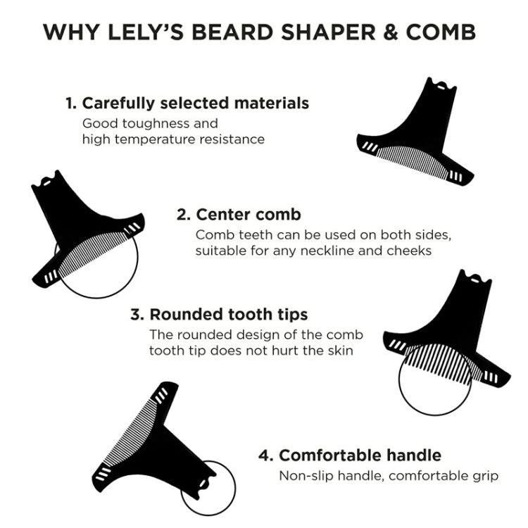 2pcs 6 In 1 Beard Styling Stencil Comb Men Shaving Tools - Black