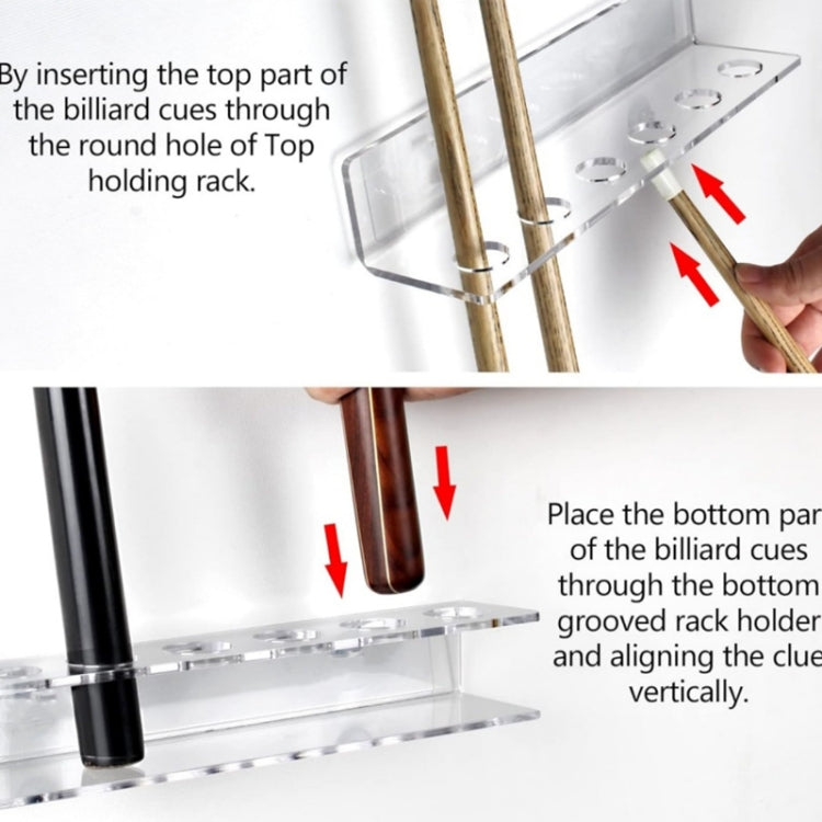 YX134 2pcs / Set Acrylic Billiard Cue Wall Mount Bracket Holds 6pcs Billiard Cues