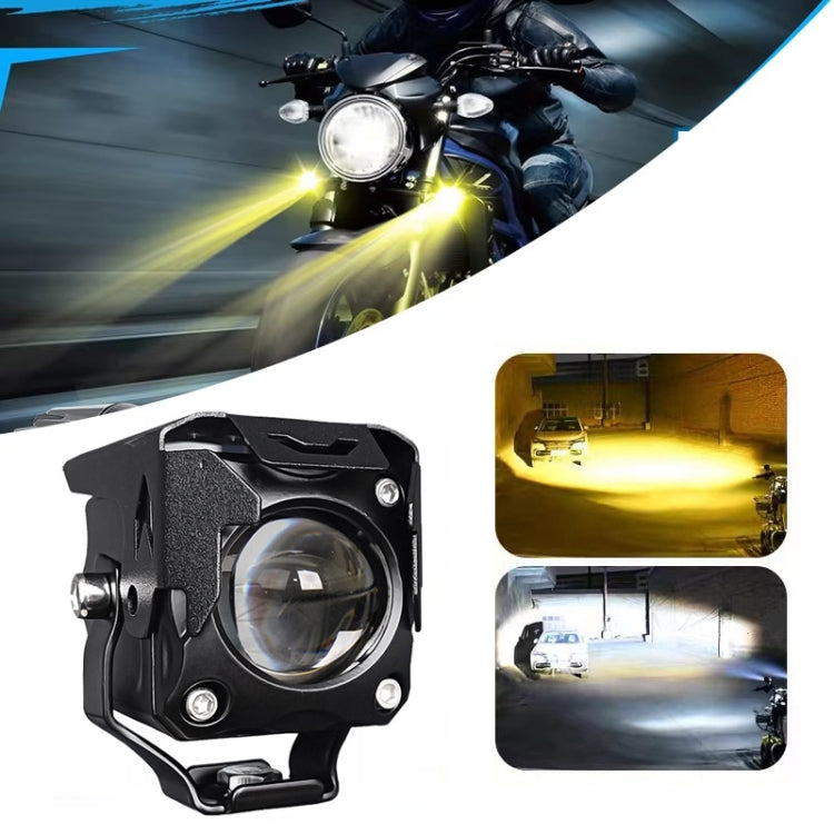 20W Motorcycle LED Headlight Auxiliary Spotlight Lens Dual Color Fog Light - Near Yellow+Far White
