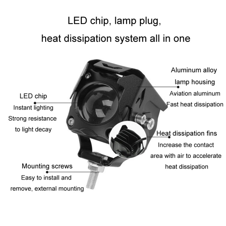 20W Motorcycle LED Headlight Auxiliary Spotlight Lens Dual Color Fog Light - Near Yellow+Far White