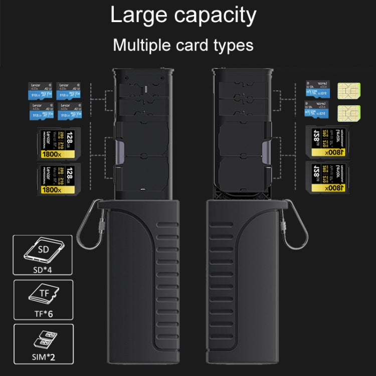 Desiontal DK10 Portable High-Speed Computer Phone Read / Write 2 In 1 Card Reader Large Capacity Flash Card Case - Black