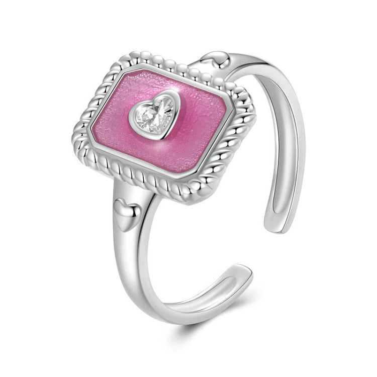 S925 Sterling Silver Square Open Ring Adjustable Retro Love Ring - SCR1067-E