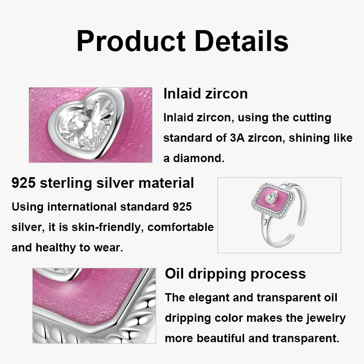 S925 Sterling Silver Square Open Ring Adjustable Retro Love Ring - SCR1067-E