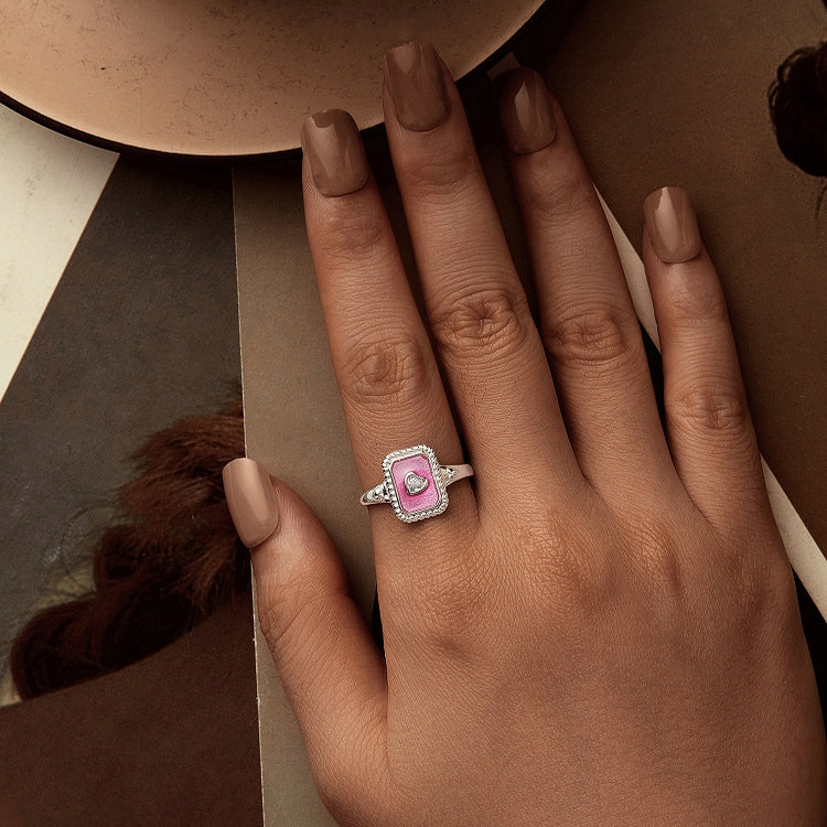 S925 Sterling Silver Square Open Ring Adjustable Retro Love Ring - SCR1067-E