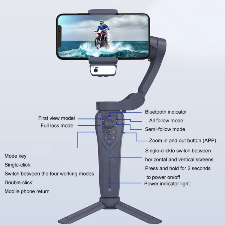 Desiontal F12 Three-Axis Foldable Handheld Stabilizer Mobile Phone Gimbal With AI Face Tracking - Black