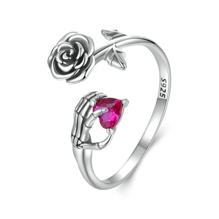 S925 Sterling Silver Rose Skull Hand Open Ring Adjustable Ring - BSR606-E