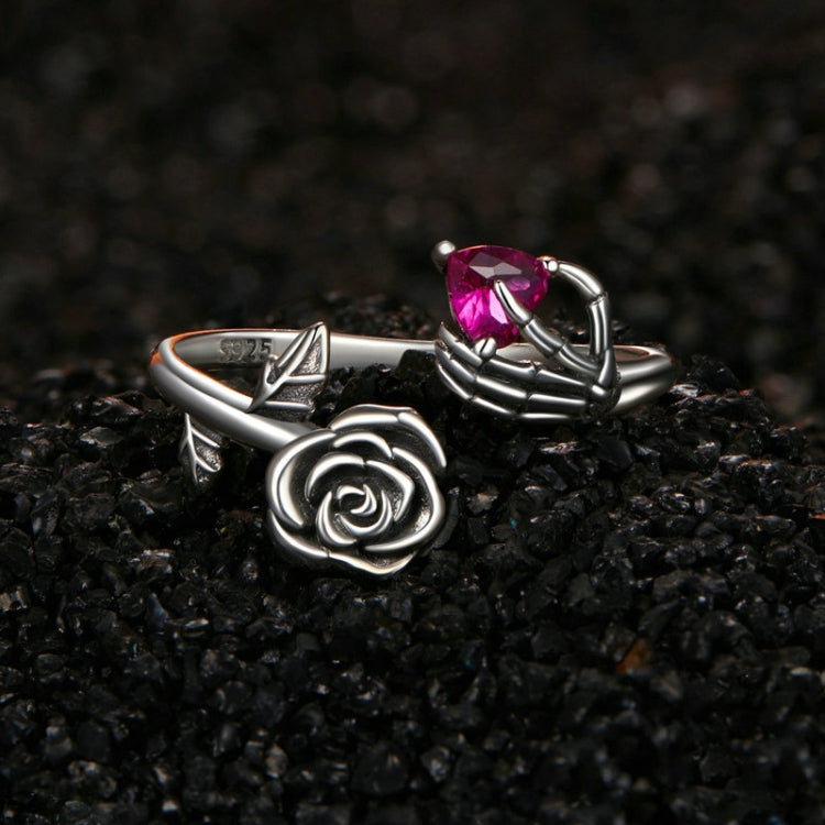 S925 Sterling Silver Rose Skull Hand Open Ring Adjustable Ring - BSR606-E