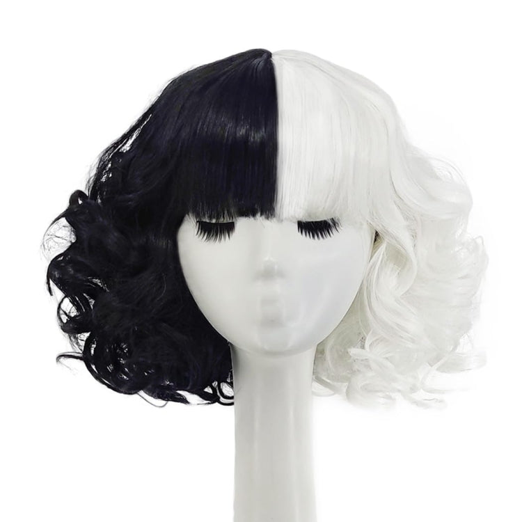 Cosplay Cool Wigs Natural Breathable Head Cover Ladies Short Curl Wig Hat - Black White