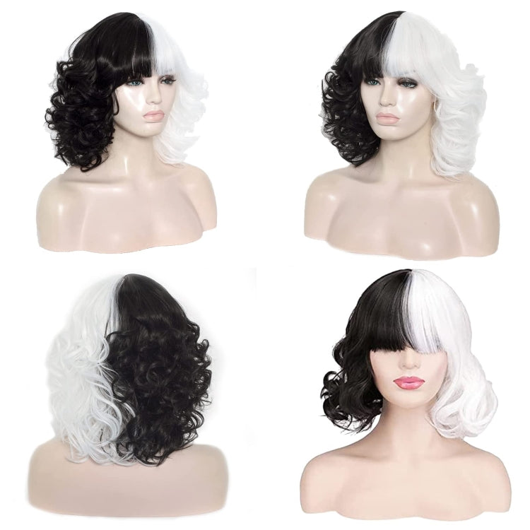Cosplay Cool Wigs Natural Breathable Head Cover Ladies Short Curl Wig Hat - Black White