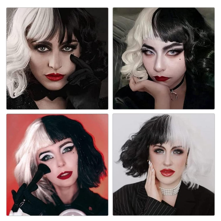 Cosplay Cool Wigs Natural Breathable Head Cover Ladies Short Curl Wig Hat - Black White