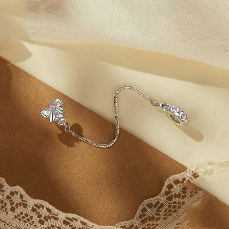 S925 Sterling Silver Platinum-Plated Romantic Bow Safety Chain DIY Beaded Accessories - BSC1053