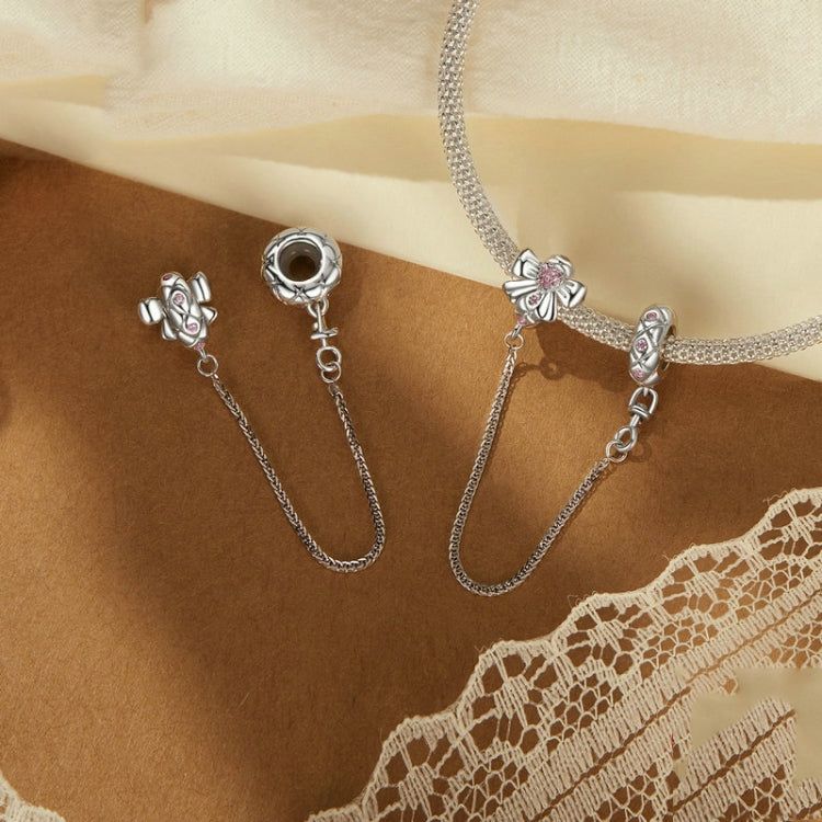 S925 Sterling Silver Platinum-Plated Romantic Bow Safety Chain DIY Beaded Accessories - BSC1053