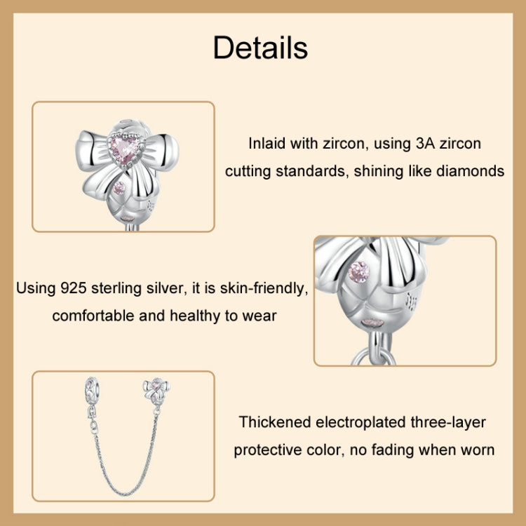 S925 Sterling Silver Platinum-Plated Romantic Bow Safety Chain DIY Beaded Accessories - BSC1053