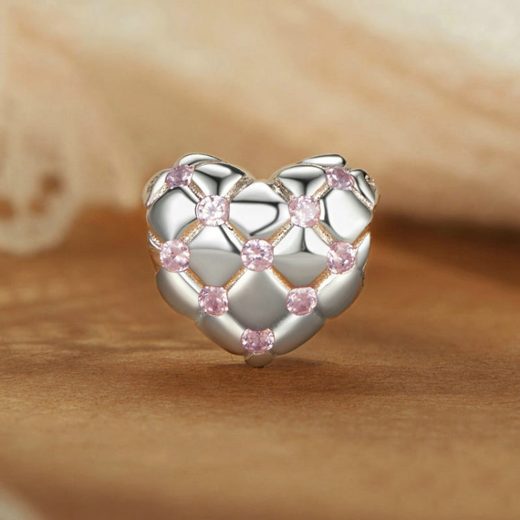 S925 Sterling Silver Platinum Diamond Heart-shaped DIY Bead - BSC1054