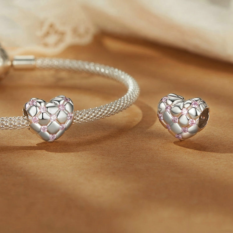 S925 Sterling Silver Platinum Diamond Heart-shaped DIY Bead - BSC1054