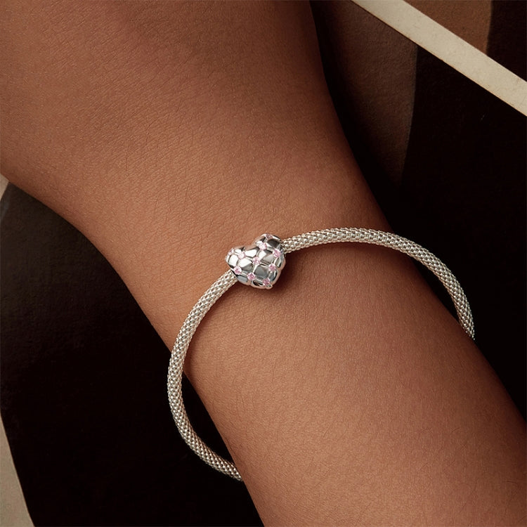 S925 Sterling Silver Platinum Diamond Heart-shaped DIY Bead - BSC1054