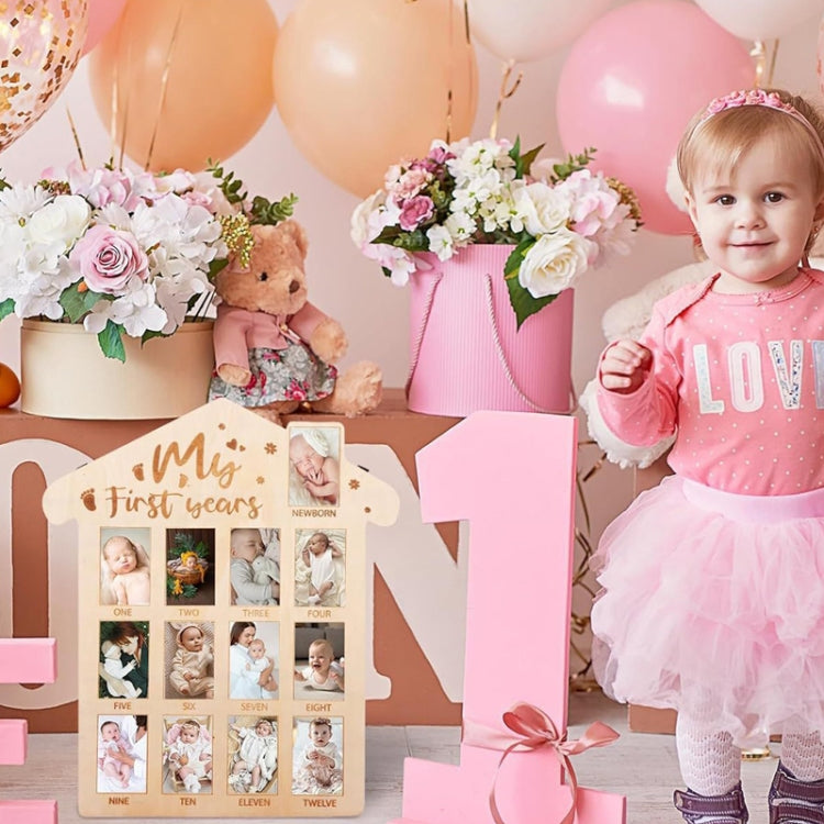 35 x 42cm Wooden Newborn Baby Milestone Memorial Photo Frame Baby Stand Monthly Plaque Craft Ornament