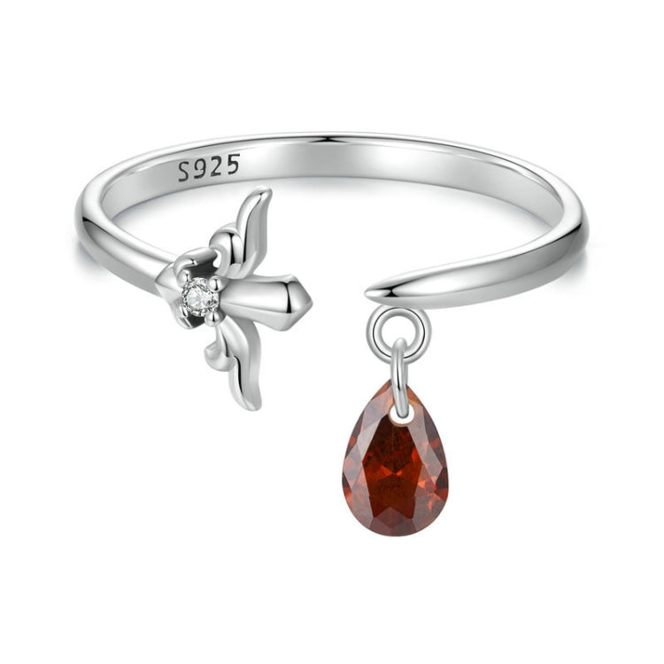 S925 Sterling Silver Water Drop Zircon Vintage Magic Sword Adjustable Open Ring - SCR1072-E