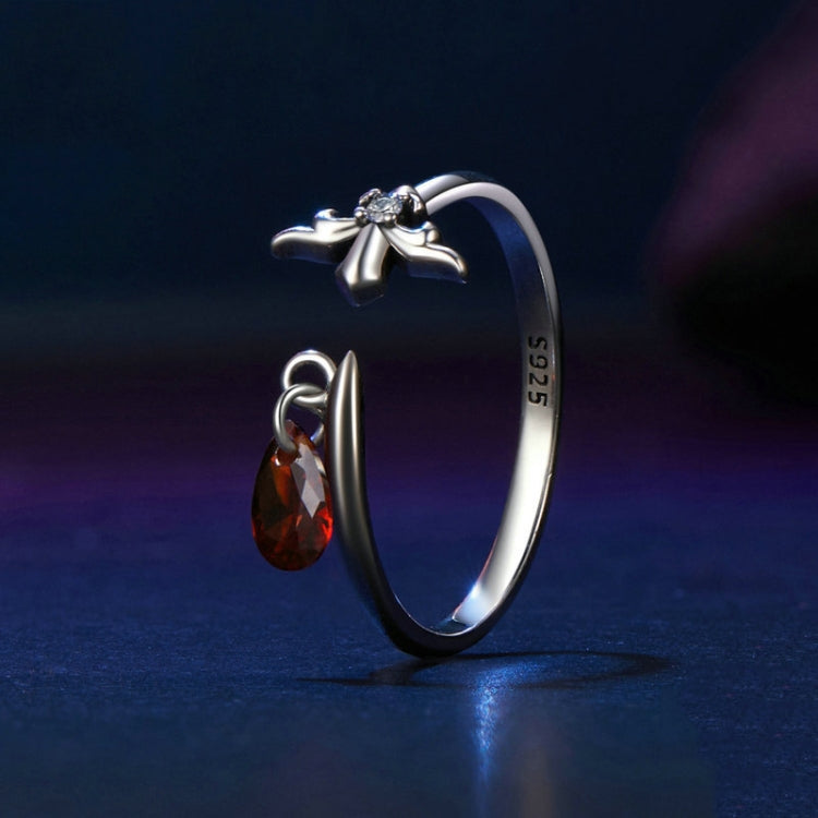 S925 Sterling Silver Water Drop Zircon Vintage Magic Sword Adjustable Open Ring - SCR1072-E